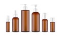 Plastic Amber Cosmetic Bottles Set, Pump, Spray, Various Sizes