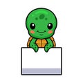 Cute little turtle cartoon with blank sign Royalty Free Stock Photo