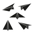 Paper airplanes set. Sending message black silhouettes fold planes collection. Royalty Free Stock Photo