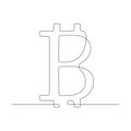 Bitcoin one line drawing symbol. Crypto currency linear sign.