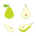 Cute green pear set. Slice, whole and half fruit group. Royalty Free Stock Photo