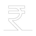 Rupee one line drawing symbol. Indian currency linear symbol.