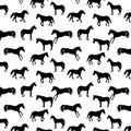 Black and white vector pattern with silhouettes of horses. Royalty Free Stock Photo