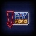 Pay Here Neon Signs Style Text Vector Royalty Free Stock Photo