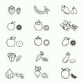 Fruit And Vegetable Line Icon Set - Vector Royalty Free Stock Photo