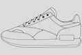 Shoes sneaker outline drawing vector, Sneakers drawn in a sketch style, black line sneaker trainers template outline, vector Illus