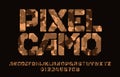 Pixel Camo alphabet font. Stencil pixel letters and numbers.