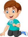 Cartoon little boy using a magnifying glass Royalty Free Stock Photo