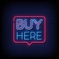 Buy Here Neon Signs Style Text Vector Royalty Free Stock Photo