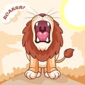 Cartoon cute little lion roaring isolated on african jungle background Royalty Free Stock Photo