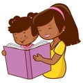 Mother and child reading a book. Mom or teacher helping her kid with her homework for school. Parent helps student girl. Royalty Free Stock Photo