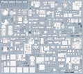 Floor plan icon set in top view for interior design. Architecture plan with furniture View from above. Vector