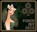 Clubs poker card with flapper girl art deco style, vector