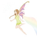Cartoon fairy forest girl with wings illustration rainbow Royalty Free Stock Photo