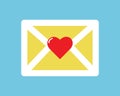 Message envelope mail icon with Red heart on isolated on blue background vector. Email box. Envelope letter icon mail with a heart Royalty Free Stock Photo