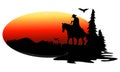 Cowboy sunset silhouette illustration