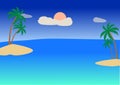 Tropical beach, vector illustration background wiht sun of cloudy