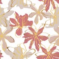 Line exotic abstract golden magnolia flowers illustration pattern. Royalty Free Stock Photo