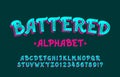 Battered alphabet font. Hand drawn fancy letters and numbers. Royalty Free Stock Photo