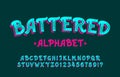 Battered alphabet font. Hand drawn fancy letters and numbers.