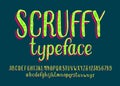 Scruffy alphabet font. Hand drawn messy letters and numbers. Uppercase and lowercase.