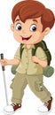 Cartoon explorer boy with walking stick