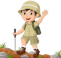 Cartoon funny boy scout waving hand