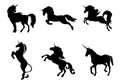 unicorn horses black vector silhouette set Royalty Free Stock Photo