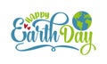 Happy Earth Day - modern caligraphy with Planet Earth