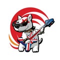 Bull terrier rock star with union jack painted guitar