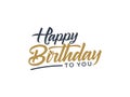 Happy Birthday Card. Black Gold Text Hand Drawn Lettering Calligraphy Stamp Grunge Style with Square Line Frame outside isolated o