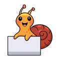 Cute little snail cartoon with blank sign