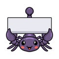 Cute purple scorpion cartoon with blank sign