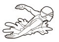 Swimming Sport Female Swimmer Action Cartoon Graphic Vector