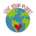 Love your planet - cute smiley Planet Earth with heart.