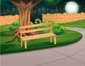 A wooden bench in the park at night landscape Royalty Free Stock Photo