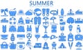 Summer and Holidays blue color icons set Royalty Free Stock Photo