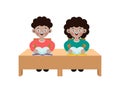 Back to school Primary school cute african american pupils sit at desk, Elementary education, children reading book, Kids getting