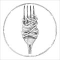 Traditional italian dishes. Hand-drawn illustration of Fork with Pasta. Royalty Free Stock Photo