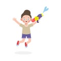 Songkran festival kids holding water gun and jumping enjoy splashing water in Songkran Thailand Traditional New Year`s Day Vector Royalty Free Stock Photo