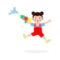 Songkran festival kids holding water gun and jumping enjoy splashing water in Songkran Thailand Traditional New Year`s Day Vector Royalty Free Stock Photo