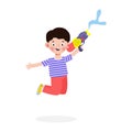 Songkran festival kids holding water gun and jumping enjoy splashing water in Songkran Thailand Traditional New Year`s Day Vector Royalty Free Stock Photo