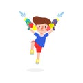 Songkran festival kids holding water gun and jumping enjoy splashing water in Songkran Thailand Traditional New Year`s Day Vector Royalty Free Stock Photo