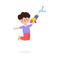 Songkran festival kids holding water gun and jumping enjoy splashing water in Songkran Thailand Traditional New Year`s Day Vector Royalty Free Stock Photo