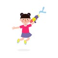 Songkran festival kids holding water gun and jumping enjoy splashing water in Songkran Thailand Traditional New Year`s Day Vector Royalty Free Stock Photo