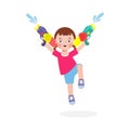 Songkran festival kids holding water gun and jumping enjoy splashing water in Songkran Thailand Traditional New Year`s Day Vector Royalty Free Stock Photo