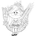 Beautiful summer fairy. Vector black and white coloring page