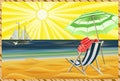 Tropical relax beach art deco wallpaper, vector Royalty Free Stock Photo