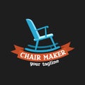 Chair Maker logo template. Emblem with a rocking chair and a ribbon on black.