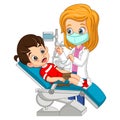 Doctor dentist cartoon checking boy teeth
